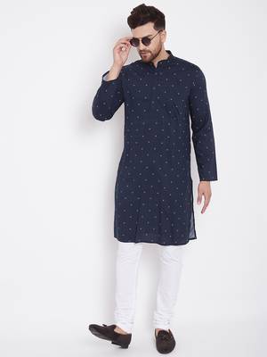 Blue woven pure cotton men-kurtas 2