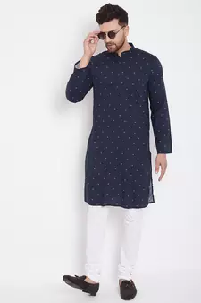 Blue woven pure cotton men-kurtas