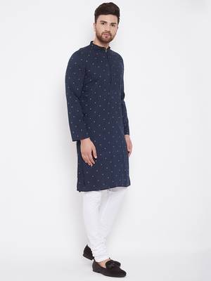 Blue woven pure cotton men-kurtas 3