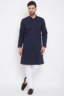Blue plain pure cotton men-kurtas