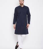 Blue plain pure cotton men-kurtas