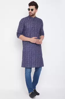 Blue printed pure cotton men-kurtas
