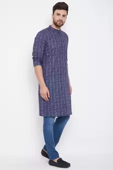 Blue printed pure cotton men-kurtas