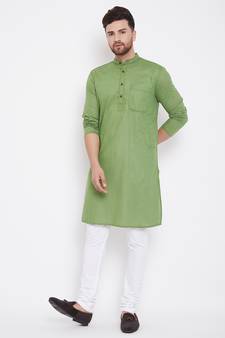 Green plain pure cotton men-kurtas