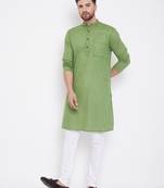 Green plain pure cotton men-kurtas