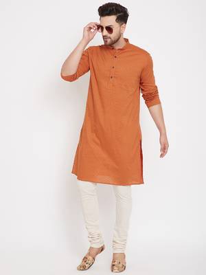 Orange woven pure cotton men-kurtas 1