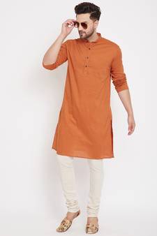 Orange woven pure cotton men-kurtas