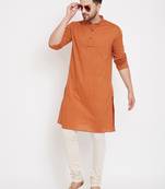 Orange woven pure cotton men-kurtas