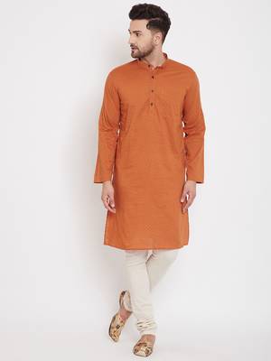 Orange woven pure cotton men-kurtas 2