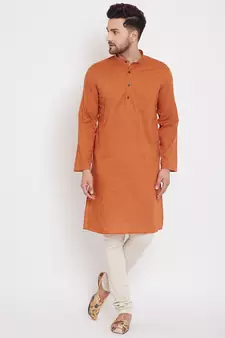 Orange woven pure cotton men-kurtas
