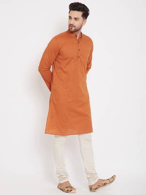 Orange woven pure cotton men-kurtas 3