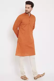 Orange woven pure cotton men-kurtas