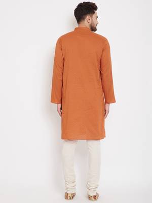Orange woven pure cotton men-kurtas 4