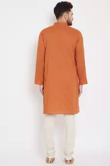 Orange woven pure cotton men-kurtas