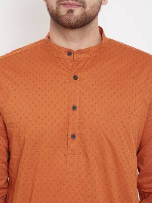 Orange woven pure cotton men-kurtas 5
