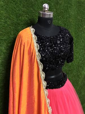 Rani-pink plain net semi stitched lehenga 2