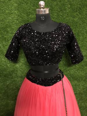 Rani-pink plain net semi stitched lehenga 4