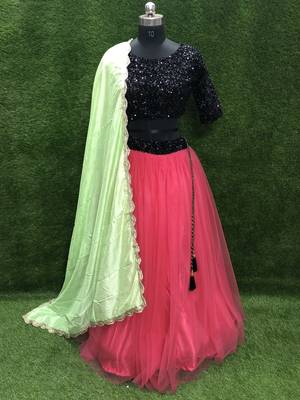 Rani-pink plain net semi stitched lehenga 1