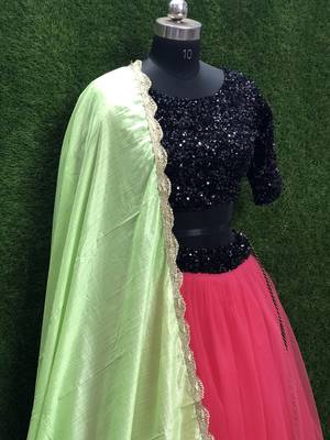 Rani-pink plain net semi stitched lehenga 2