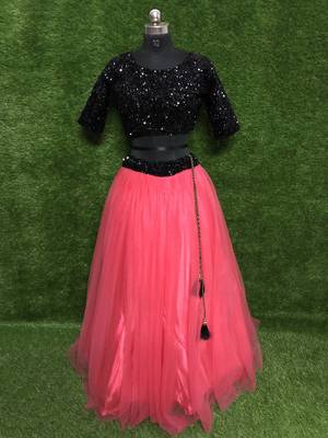 Rani-pink plain net semi stitched lehenga 3