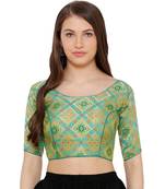 Women's Pista Green Cotton Silk Readymade Free Size Saree Blouse