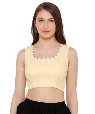 Women's Yellow Cotton chikan Readymade Saree Blouse 1