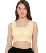 Women's Yellow Cotton chikan Readymade Saree Blouse