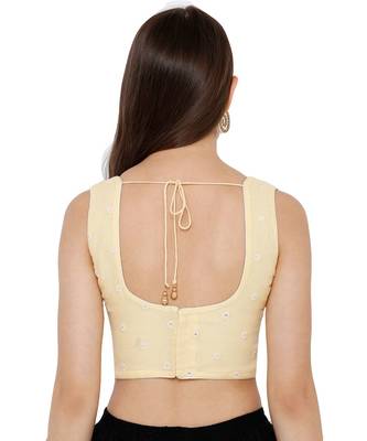 Women's Yellow Cotton chikan Readymade Saree Blouse 2