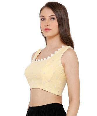 Women's Yellow Cotton chikan Readymade Saree Blouse 3