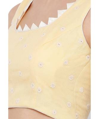 Women's Yellow Cotton chikan Readymade Saree Blouse 5