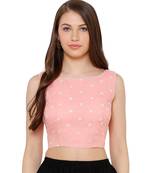 Women's Pink Cotton chikan Readymade Saree Blouse