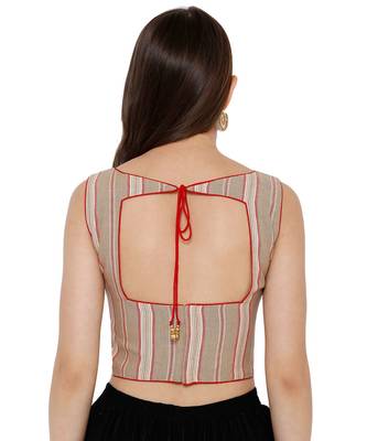 Women's Beige Cotton Readymade Saree Blouse 2