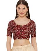 Women's Maroon Silk Blend Readymade Saree Blouse