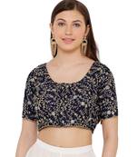 Women's Navy Blue Silk Blend Readymade Saree Blouse