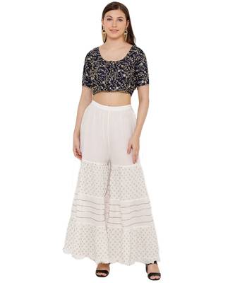 Women's Navy Blue Silk Blend Readymade Saree Blouse 4