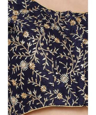 Women's Navy Blue Silk Blend Readymade Saree Blouse 5