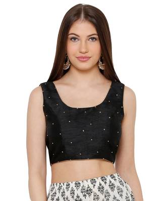 Women's Black Dupion Silk Readymade Saree Blouse 1