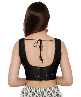 Women's Black Dupion Silk Readymade Saree Blouse 2