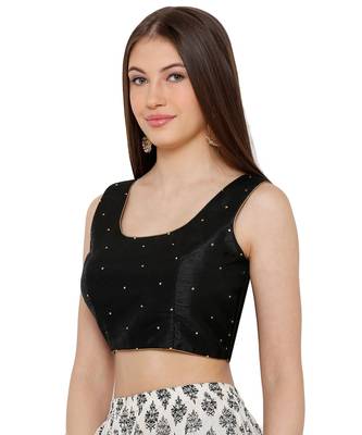 Women's Black Dupion Silk Readymade Saree Blouse 3