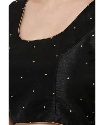 Women's Black Dupion Silk Readymade Saree Blouse 5