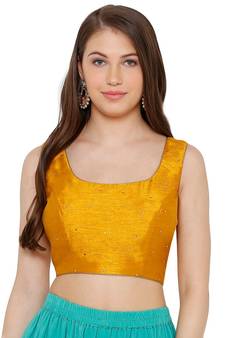 Women's Mustard Dupion Silk Readymade Saree Blouse