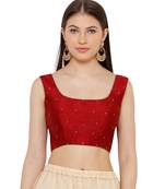 Women's Maroon Dupion Silk Readymade Saree Blouse