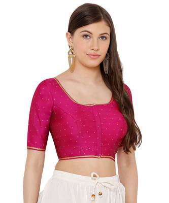 Women's Pink Dupion Silk Readymade Saree Blouse 3