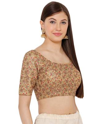 Women's Gold Net Readymade Saree Blouse 3