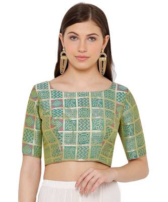 Women's green Silk Blend Readymade Saree Blouse 1