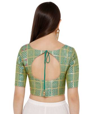 Women's green Silk Blend Readymade Saree Blouse 2