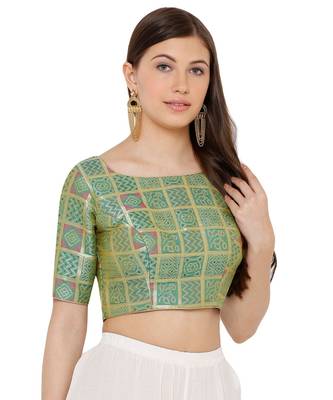 Women's green Silk Blend Readymade Saree Blouse 3