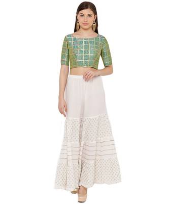 Women's green Silk Blend Readymade Saree Blouse 4