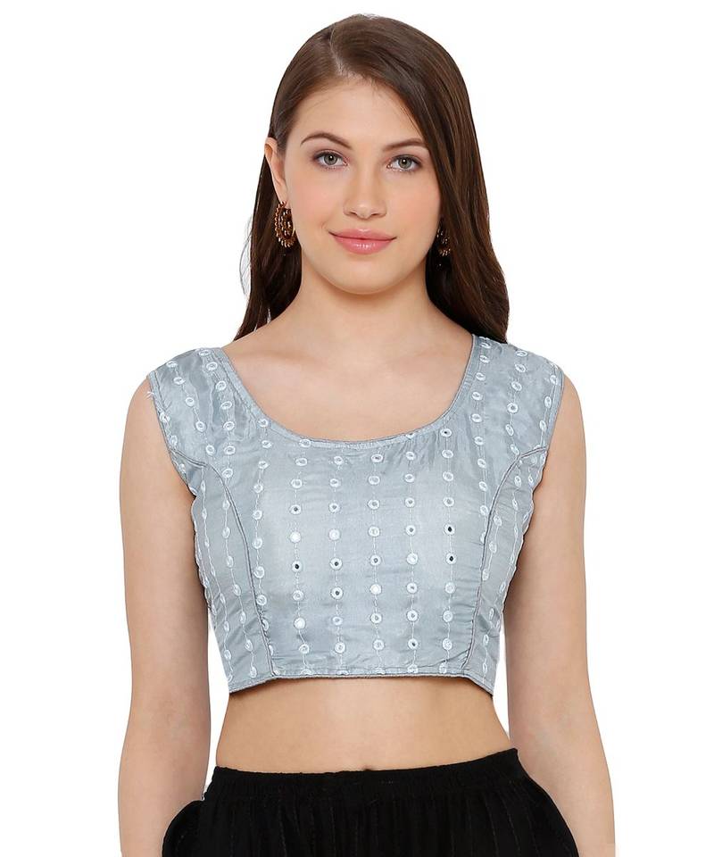 Women's Silver Cotton Readymade Free Size Saree Blouse
