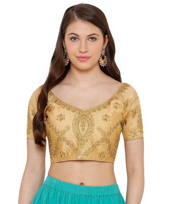 Women's Gold Silk Blend Readymade Free Size Saree Blouse 1